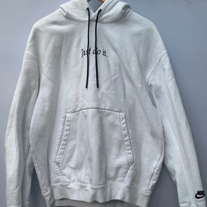 white nike Just Do It hoodie